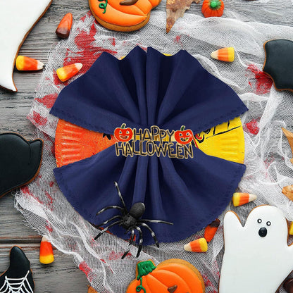 Getfitsoo Halloween Napkin Rings Set of 6, Happy Words With Orange Pumpkin Holders, Gold Metal Buckles for Party Decorations, Home Kitchen Dinner Table Setting