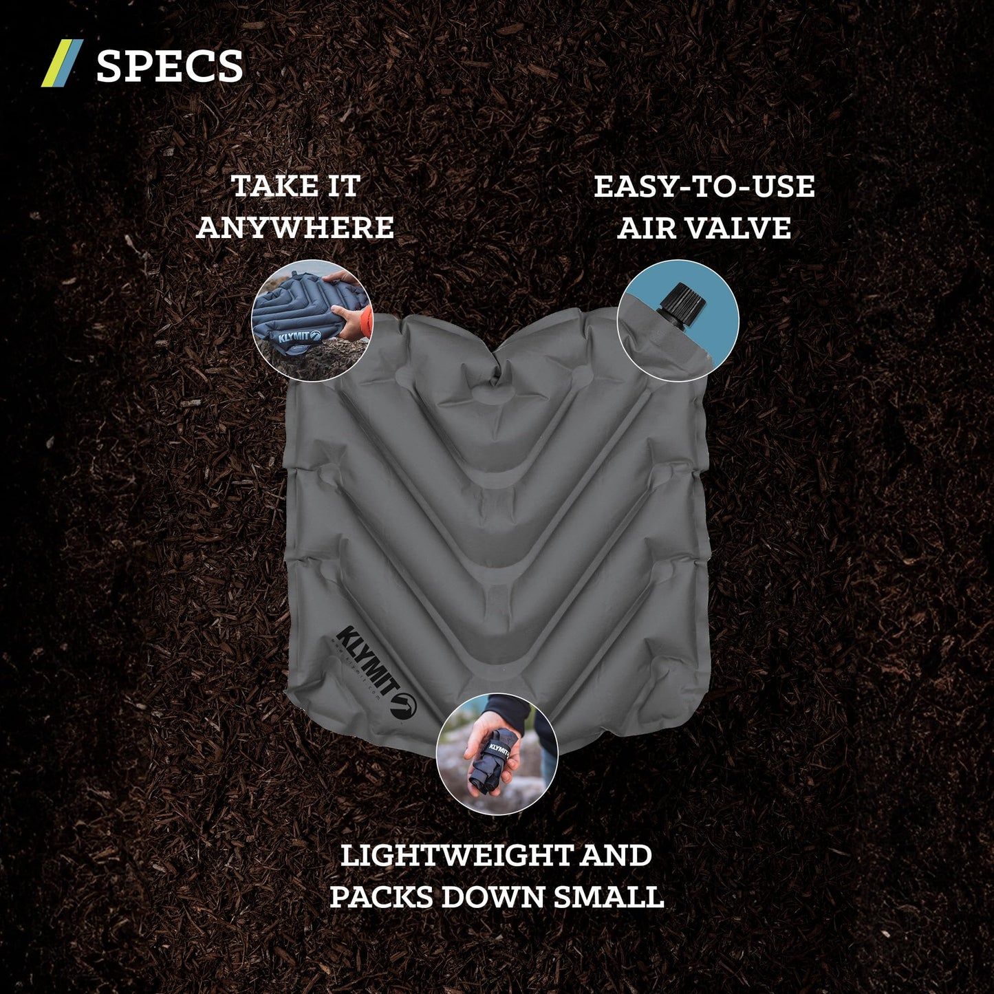 Klymit V Seat, Lightweight Inflatable Travel Cushion, Best for Camping, Bleachers, or Glassing Pad , Gray