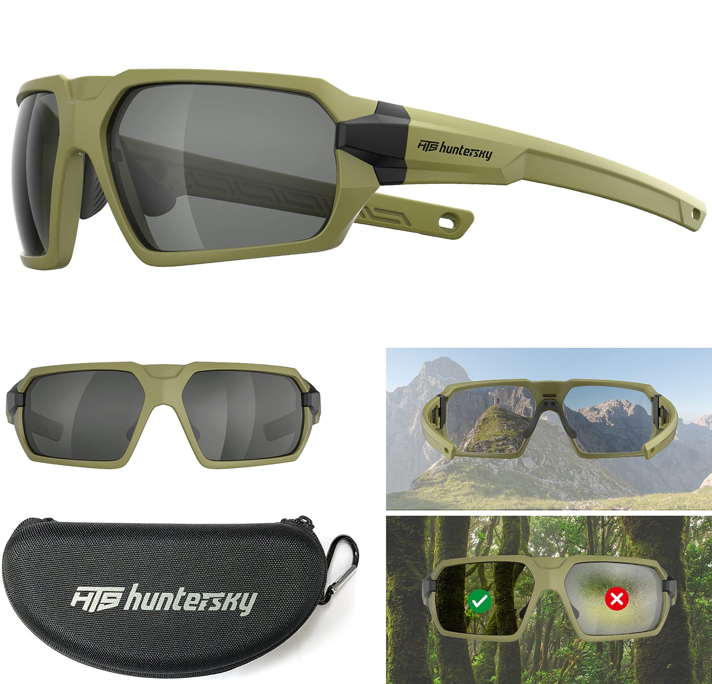 HUNTERSKY HTS Q37 anti-fog polarized Tactical hunting Shooting sunglasses Military Grade Ballistic Impact Protection eye pro army Glasses, Motorcycle riding running driving Range