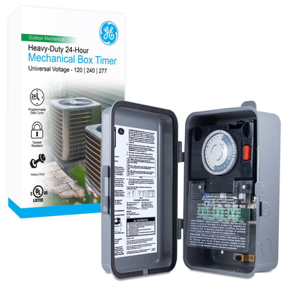GE 24-hour Mechanical Pool Timer Switch, 2HP 40A Load Capacity Pool Pump Timer, Outdoor NEMA 3R-Rated Box , Universal Voltage Replacement, Water Heater , Tamper Resistant, 46536