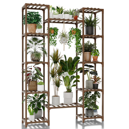GENTINGBRO Large Plant Stand Indoor Outdoor 62.2“ Tall Plant Shelf Large Tiered Flower Stands for Multiple Display Wood Hanging Planter Holder for Living Room Garden Balcony Patio Decor