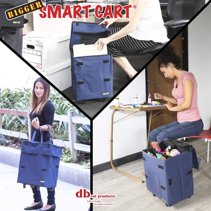 dbest products Bigger Smart Cart, Blue Collapsible Rolling Utility Cart Basket Grocery Shopping Teacher Hobby Craft Art
