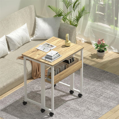 GreenForest Folding Desk Small Rolling Desk with Storage Shelf,24.8 inch Foldable Computer Desk with Wheels for Small Space,Easy Assembly,Oak