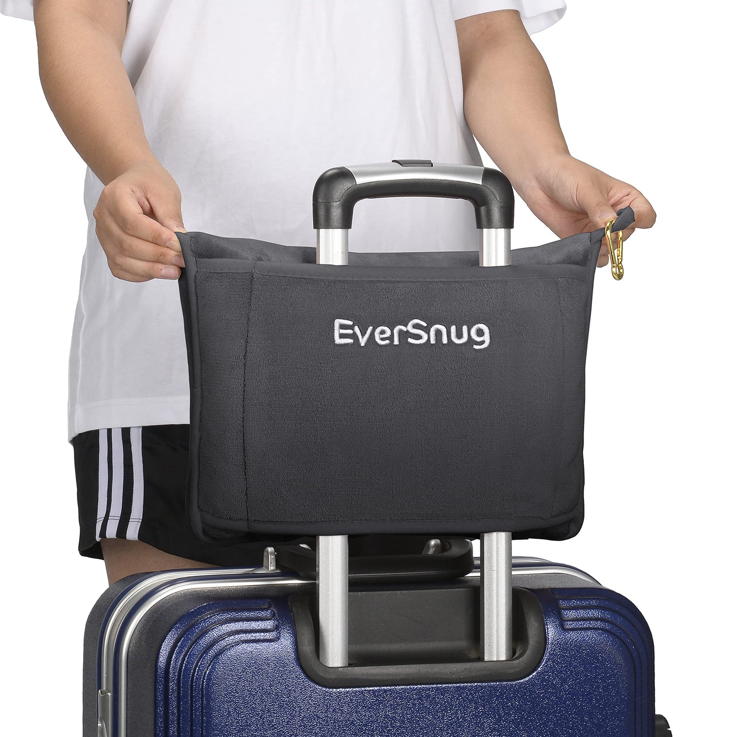EverSnug Travel Blanket and Pillow - Ultra-Soft, Compact & Lightweight, 65x40 Inches, with Carry Case, Luggage Sleeve & Backpack Clip for Airplane Comfort (Grey)