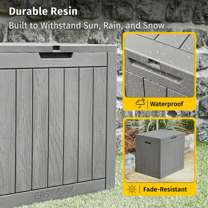 EAST OAK Outdoor Storage Box, 31 Gallon Deck Box Indoor and Outdoor Use, Waterproof Resin Storage Bin for Package Delivery, Patio Cushions, Gardening Tools, Lockable, UV Resistant, Grey