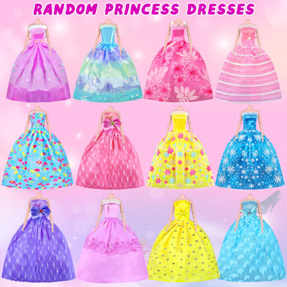 135 Pcs Doll Clothes and Accessories with Doll, Princess Gowns, Fashion Dresses, Slip Dresses, Top, Pants, Jumpsuit, Swimsuits, Shoes, Hangers, Doll Dress up Toys for Girls Kids Toddlers Toy Gifts