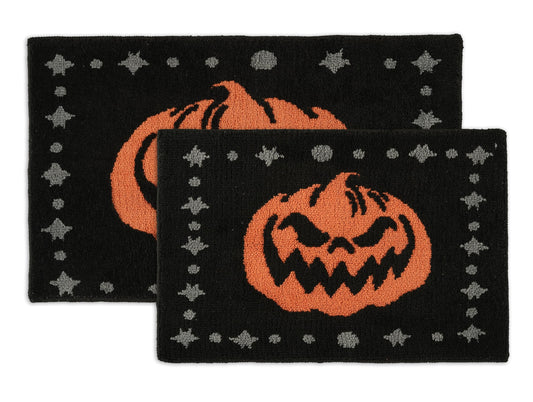 LANE LINEN Halloween 2 Pc Pumpkin-Style Bath Mats, Non Slip, Absorbent 20' x 32', Jack-O-Lantern