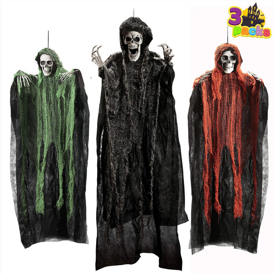 JOYIN Halloween Hanging Grim Reapers (3 Pack), One 47” and Two 35” Grim Reapers, Halloween Skeleton Flying Ghost for Haunted House Prop Décor, Outdoor Indoor Decor