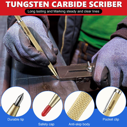 Hiboom 10 Pack Mechanical Carpenter Pencils Set with Sharpener & 36PCs 2.8mm Refills, Deep Hole Marker Pen, Automatic Center Punch, Carbide Scribe Tool, Heavy Duty Construction Pencil for Architect