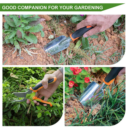 Gostur Garden Tool Set, 3PCS Sturdy Gardening Hand Tools Kit - Trowel/Shovel, Transplanter, Sharp Bypass Pruning Shears/Scissors/Clippers - Comfortable Handle - Ideal Gifts for Men & Women