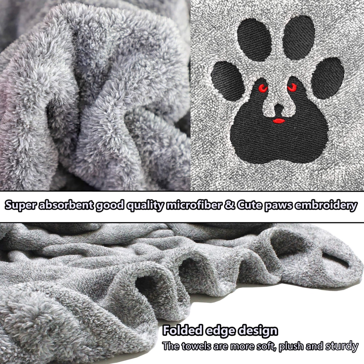 Dogvingpk Dog Towels for Drying Dogs Super Absorbent Soft Microfiber Pet Bath Grooming Towel for Dogs Cats and Other Pets (M-36" * 28", Grey )