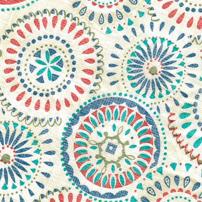 Covers For The Home Deluxe Elastic Edged Flannel Backed Vinyl Fitted Table Cover - Multi-Color Geometric Medallion Pattern - Large Round - Fits Tables up to 45" - 56" Diameter