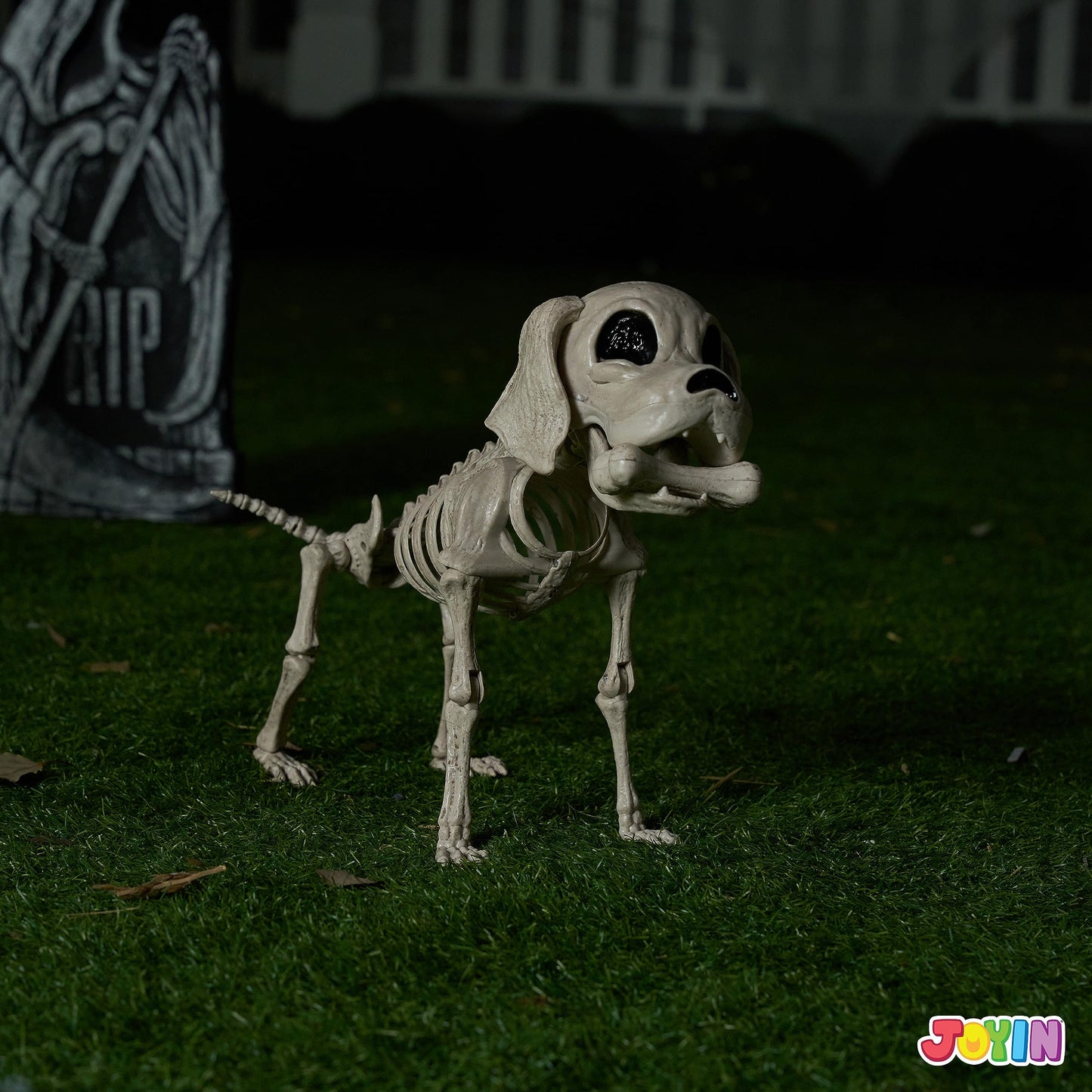 JOYIN Posable Halloween Dog Skeleton Full Body Posable Joints Realistic Skeleton Puppy with Movable Joints for Halloween Decoration, Graveyard Party Decor (9.8” X 4.7” X 12.6”)