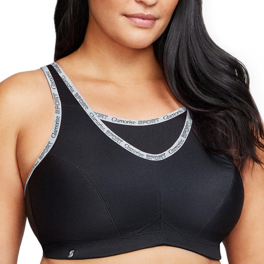 Full Figure Plus Size No-Bounce Camisole Sports Bra Wirefree #1066 Black