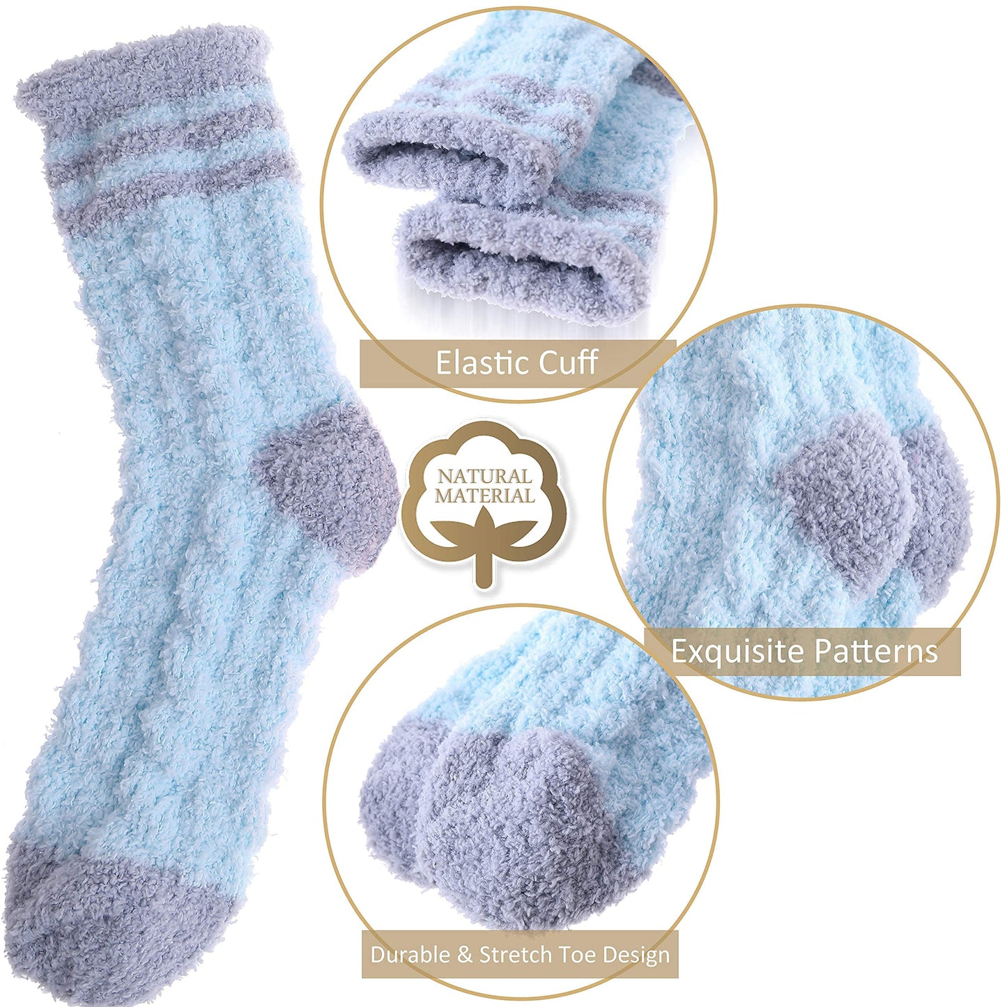 EBMORE Womens Fuzzy Socks Slipper Soft Cabin Plush Warm Fluffy Winter Christmas Sleep Stocking Stuffers Cozy Adult Socks?Stripe Weave C?