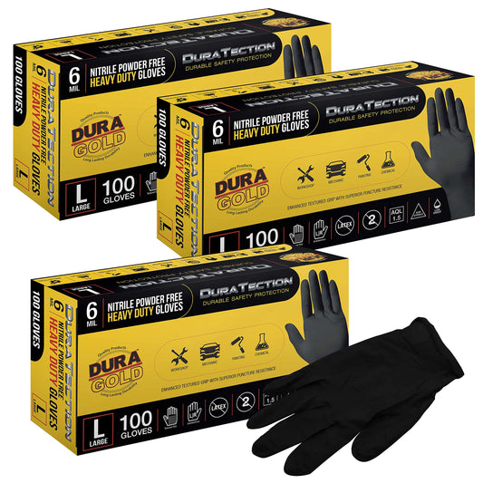 Dura-Gold HD Black Nitrile Disposable Gloves, Box of 100, Size Medium, 6 Mil - Latex Free, Powder Free, Textured Grip, Food Safe, Medium (Pack of 100)