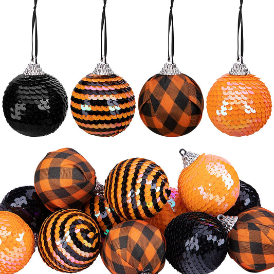 12pcs Halloween Ball Ornaments - 2" Halloween Sequin Hanging Ball - Scary Halloweens Theme Hanging Balls for Wreath Ornaments and Party Decoration