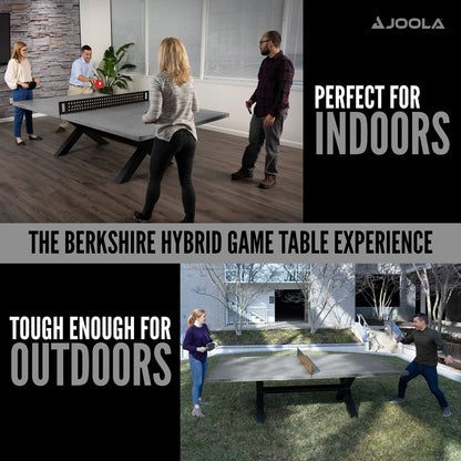 JOOLA Berkshire Outdoor Table Tennis Table - Multi Use Conference Table Dining Table - Concrete Gray Wood Look Includes Steel Outdoor Ping Pong Net Set & Frame - Hybrid Indoor Outdoor Ping Pong Table