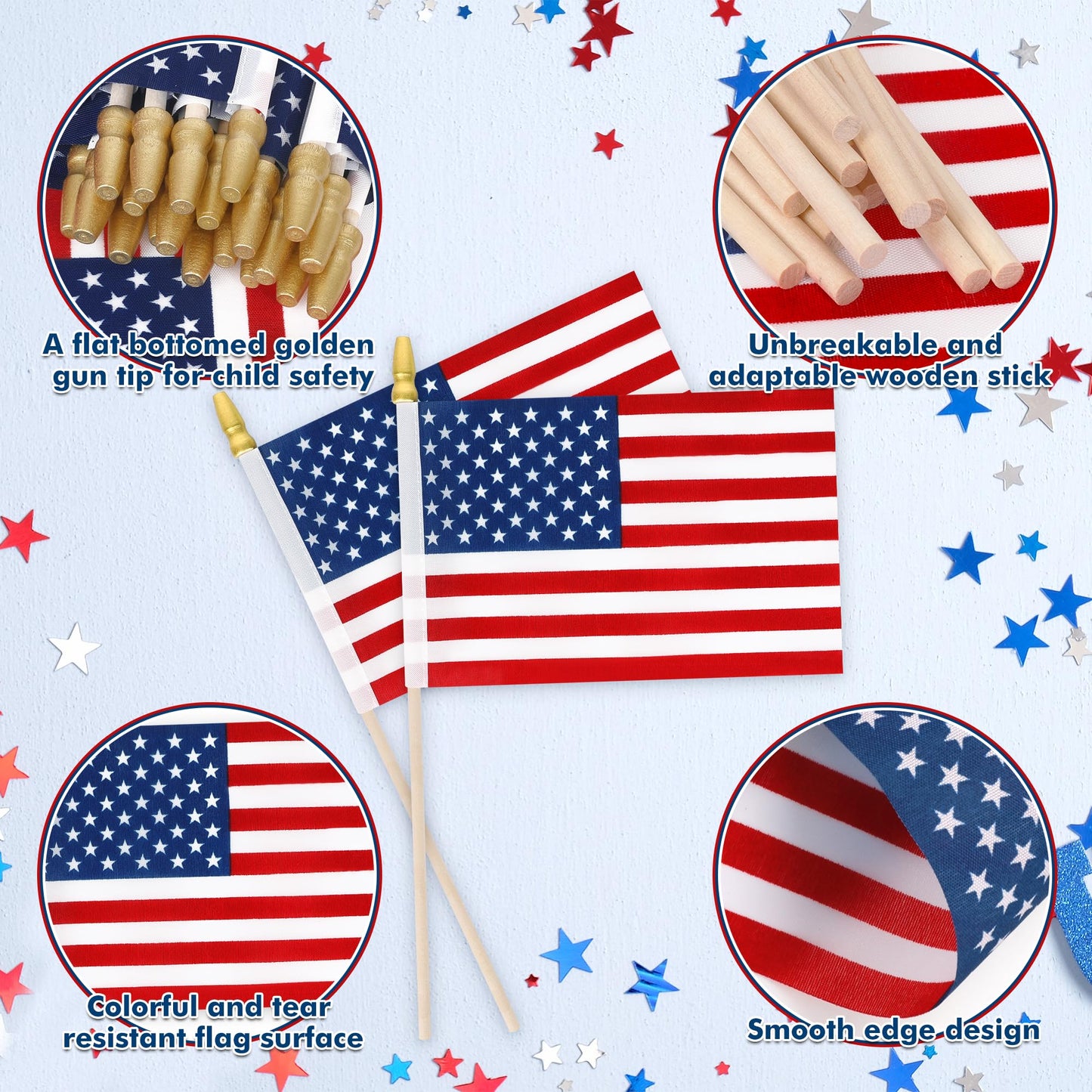 12 Pcs Small American Flags on Stick, 6x4 In 4th of July Decorations, Mini Patriotic USA Flag, Fourth of July Decorations, Hand Held July 4th Flag for Independence Day Supplies Favor Accessories