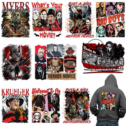 10 Sheets Halloween Iron on Patches Stickers, Halloween Iron on Transfers for T-Shirts, Horror Movie Characters,Halloween Heat Transfer Vinyl Iron on Decals for Bags Clothes