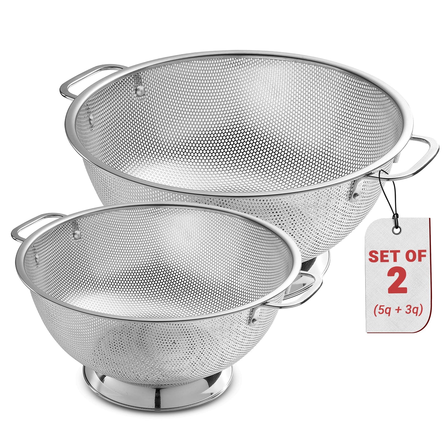 Bellemain Colander for Kitchen – 5 Qt Stainless Steel Strainer with Handle - 18/8 Pasta Strainer Bowl for Pasta, Spaghetti, Vegetables, Fruit, and Pot Draining - Stainless Steel Colander