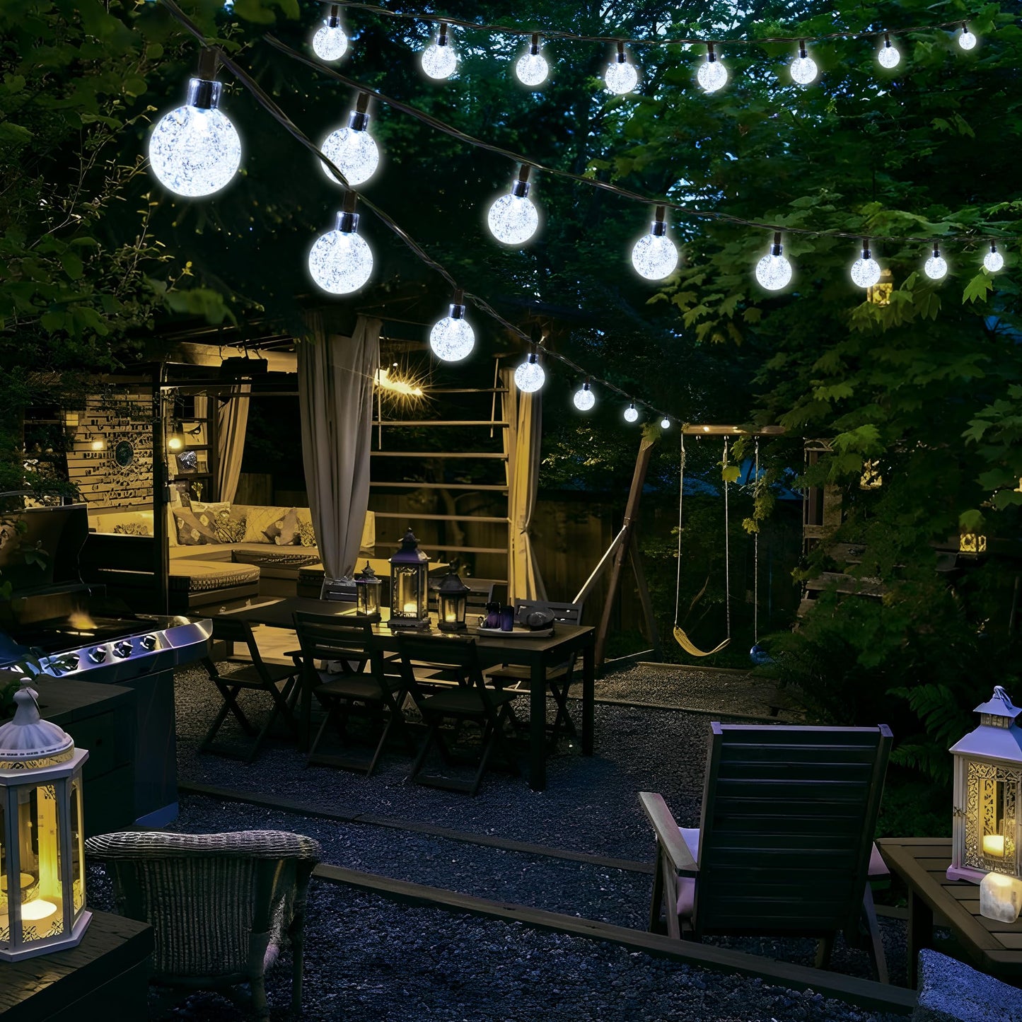 Joomer Solar String Lights Outdoor, 65FT 100LED Solar Globe String Lights 8 Lighting Modes, Waterproof Solar Powered Patio Light for Garden Yard Porch Wedding Party Outdoor Decoration (White)