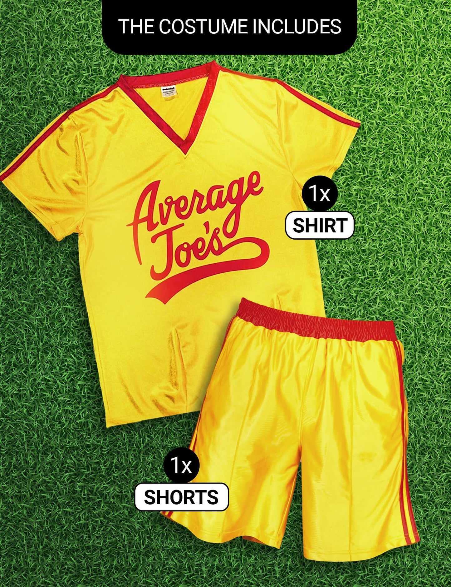 Dodgeball Average Joe's Adult Yellow Jersey Halloween Costume Set Cosplay - Officially Licensed