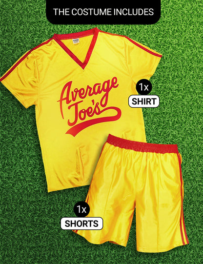 Dodgeball Average Joe's Adult Yellow Jersey Halloween Costume Set Cosplay - Officially Licensed