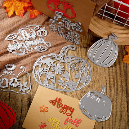 Lasnten Fall Pumpkin Metal Cutting Dies for Card Making Thanksgiving Metal Cutting Dies Happy Fall Yall Hello Words Die Cuts DIY Scrapbooking for Autumn Thanksgiving Stamps Photo Album Card Crafts