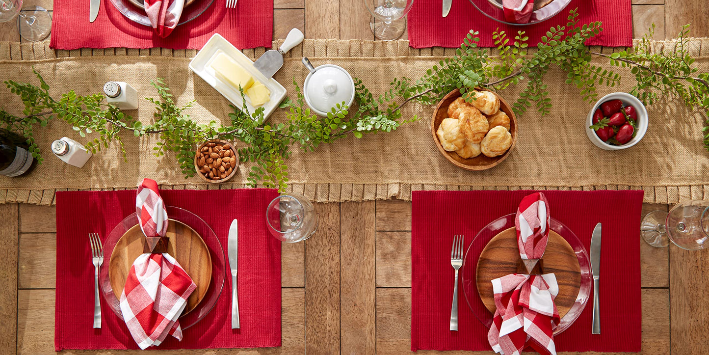 DII 100% Cotton Ribbed Everyday Basic Placemat (Set of 6), 13 x 9, Cardinal Red