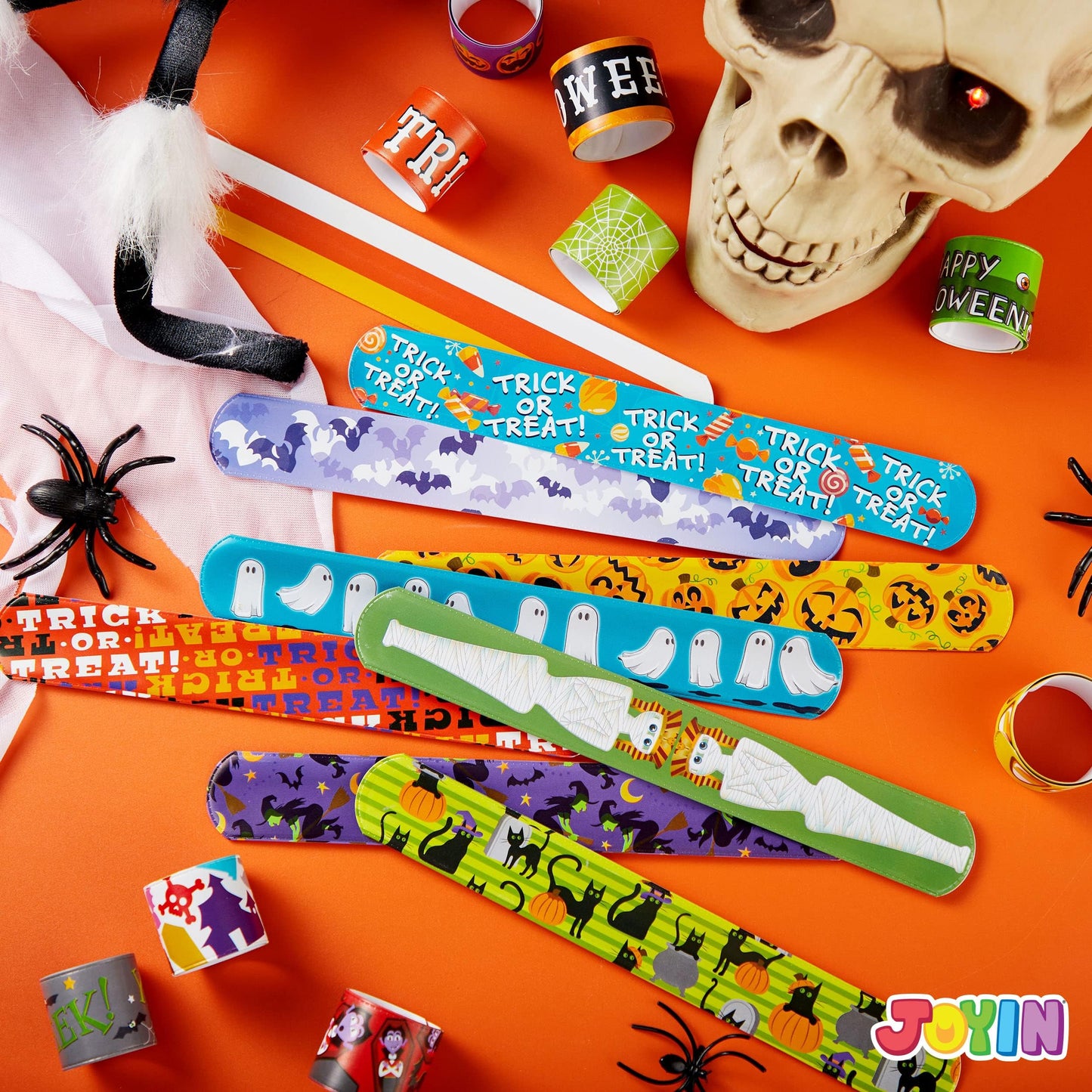 JOYIN 72 PCS Halloween Slap Bracelets for Kids, Halloween Bracelets Bulk for Girls Boys Gifts, Friendship Snap Bracelet for Halloween Party Favors Goodie Bag Fillers, Classroom Favors
