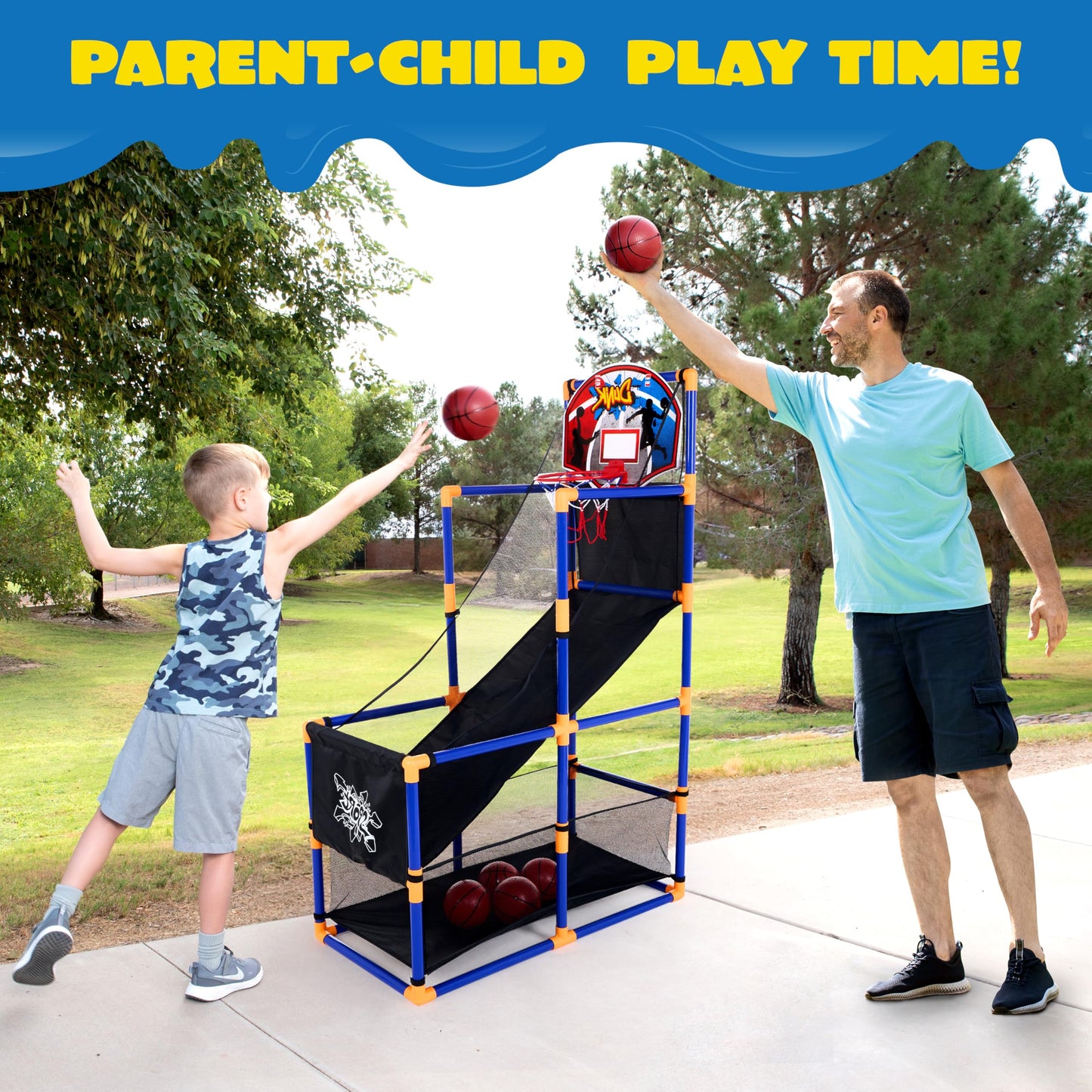 JOYIN Arcade Basketball Game Set with 4 Balls and Hoop for Kids 3 to 12 Years Old Indoor Outdoor Sport Play - Easy Set Up - Air Pump Included - Ideal for Competition