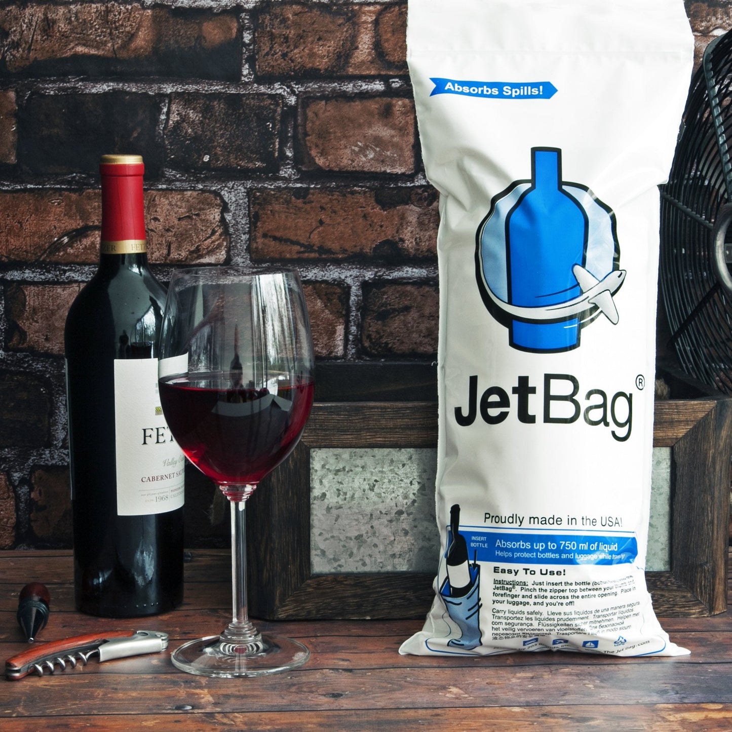 JetBag Travel Wine Bag (Set of 3, US Flag Pattern) - The Original Absorbent, Reusable & Protective Wine Bottle Bag - Made in the USA