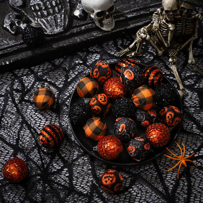 Lenwen 24 Pcs Halloween Tree Ball Ornaments 1.18 Inch Halloween Tree Decorations Glitter Black Orange Sequin Balls for Christmas Party Decor