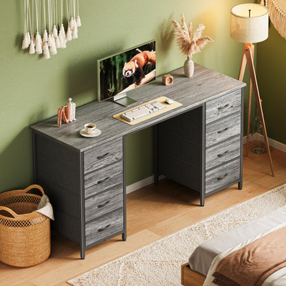 Huuger 54 Inch Computer Desk with 8 Fabric Drawers, Office Desk for Home Office, Study, Gaming Desk with Drawers, Large Storage, Grey