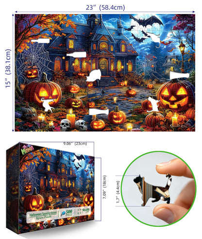 Halloween Jigsaw Puzzles 500 Pieces for Adults - Spooky Haunted House Puzzle with Jack-O-Lanterns, Bats & Full Moon - 500 Piece Puzzles for Adults, Families & Seniors - 23"x15"