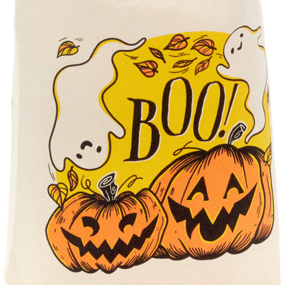 Hallmark 13" Large Halloween Tote Bag (Pumpkins and Ghosts, "Boo!") Reusable Canvas Bag for Trick or Treating, Grocery Shopping and More