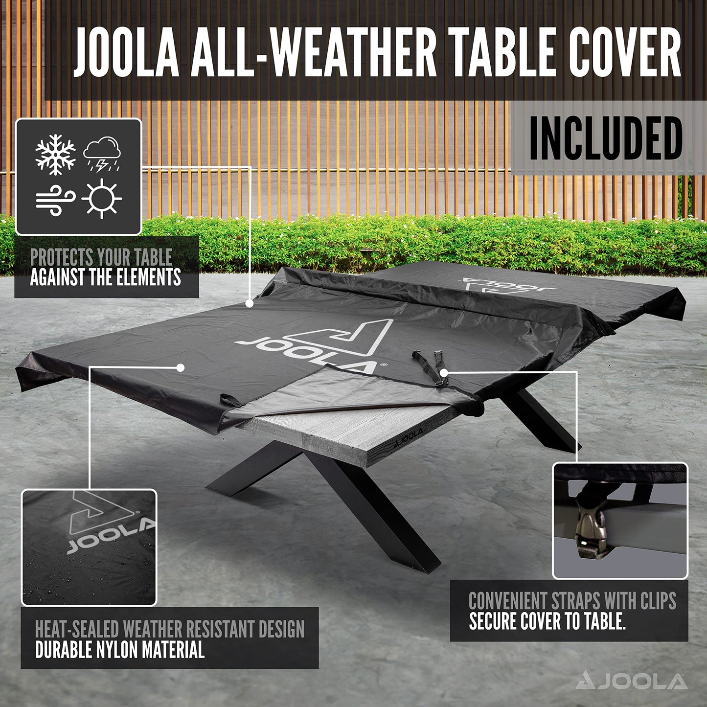 JOOLA Berkshire Outdoor Table Tennis Table - Multi Use Conference Table Dining Table - Concrete Gray Wood Look Includes Steel Outdoor Ping Pong Net Set & Frame - Hybrid Indoor Outdoor Ping Pong Table