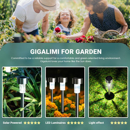 GIGALUMI Solar Lights Outdoor Waterproof,16 Pack Stainless Steel LED Solar Garden Lights for Patio, Lawn, Yard and Landscape(Cold White)