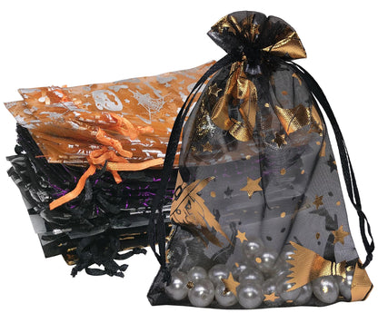 Jexila 100 Pack Halloween Organza Gift Bags with Drawstring 4''x6'' Small Halloween Goodie Candy Treat Bag for Kids Classroom Tick or Treat Party Favor