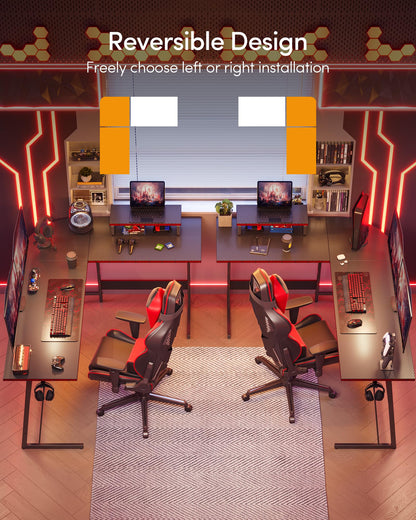 CubiCubi L Shaped Gaming Desk Computer Office Desk with Carbon Fiber Surface, 47 inch Corner Desk with Large Monitor Stand for Home Office Study Writing Workstation, Black Carbon Fiber