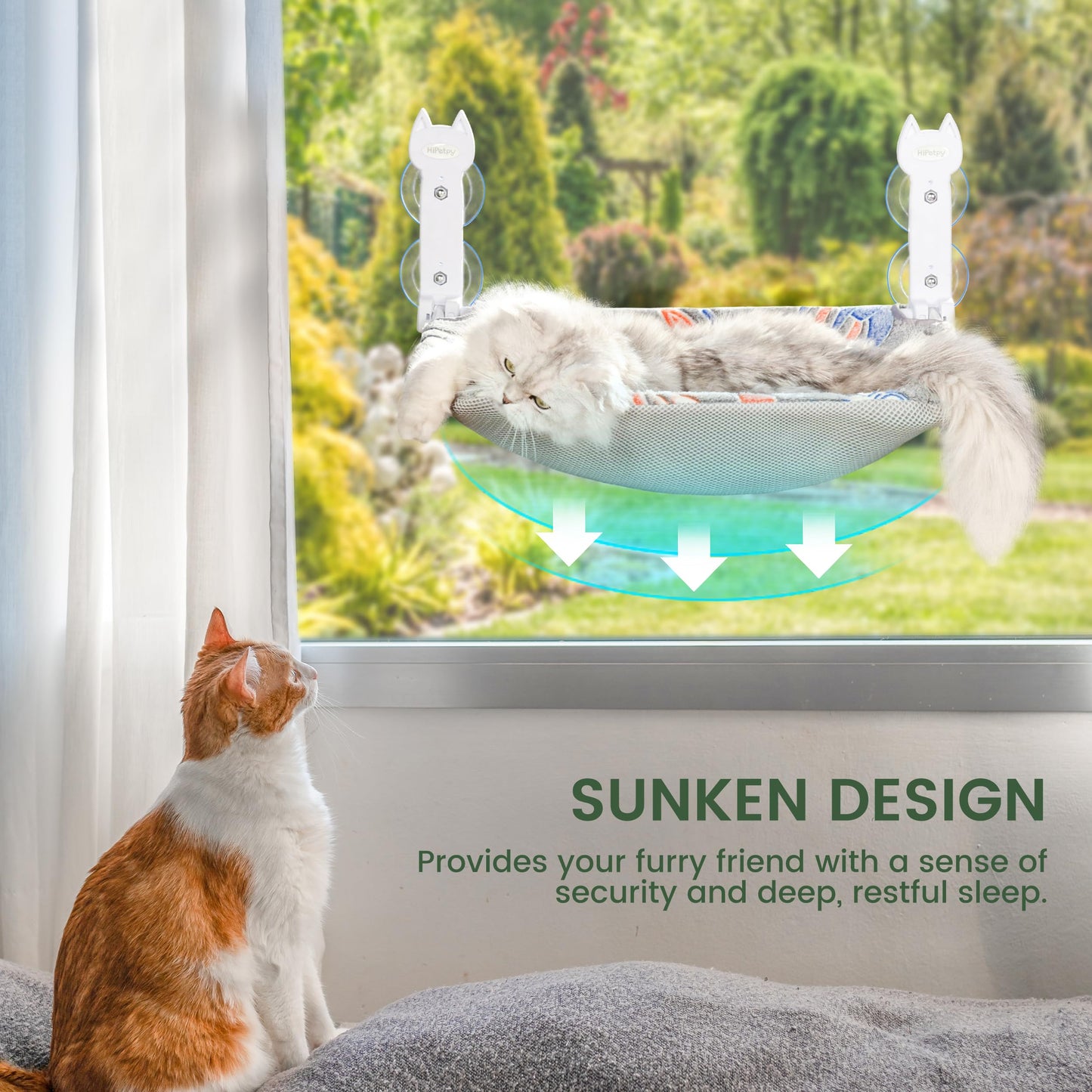 HiPetpy 2 Pack Cat Window Perch, Glow in The Dark Foldable Cat Hammock with Sunken Design & Removable Soft Cover, Breathable Cordless Window Bed for Resting Indoor Kitten (Shallow Perch, 2 Pack - M)