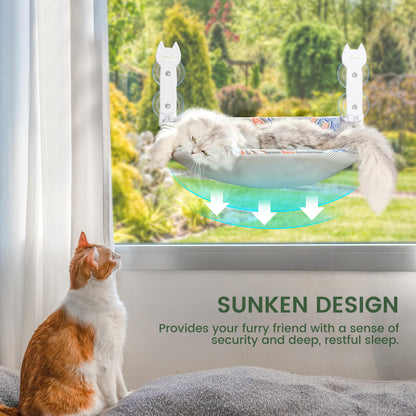 HiPetpy 2 Pack Cat Window Perch, Glow in The Dark Foldable Cat Hammock with Sunken Design & Removable Soft Cover, Breathable Cordless Window Bed for Resting Indoor Kitten (Shallow Perch, 2 Pack - M)