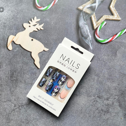 Halloween Press on Nails Medium Square Fake Nails with Spider Web Design Acrylic Nails Nightmare Before Christmas Nails Scary Stick on Nails Holiday French Tip Artificial Nails for Women 24Pcs