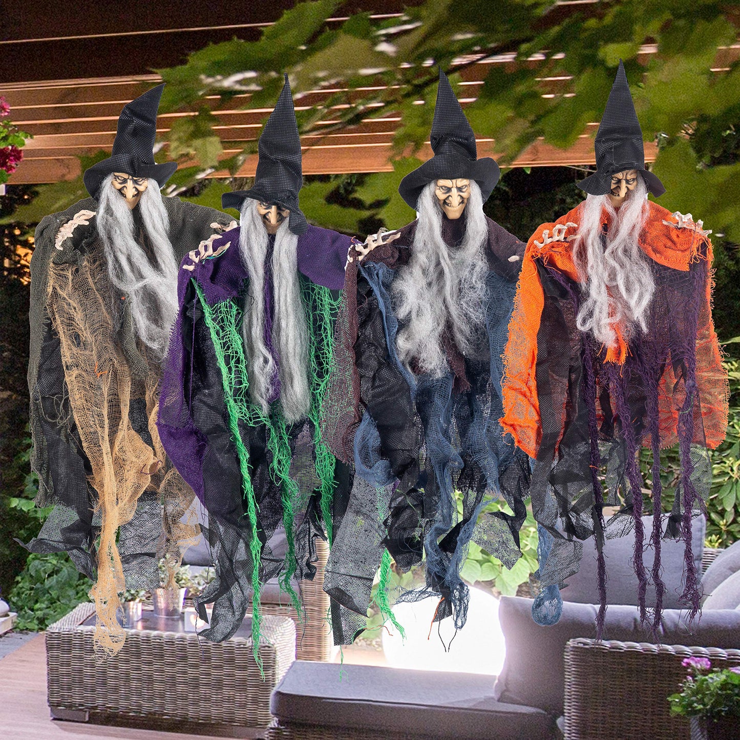 JOYIN 4 Pcs 19.6” Hanging Witch Halloween Decorations Outdoor Indoor Flying Haunted House Scary Decor for Lawn Garden Yard