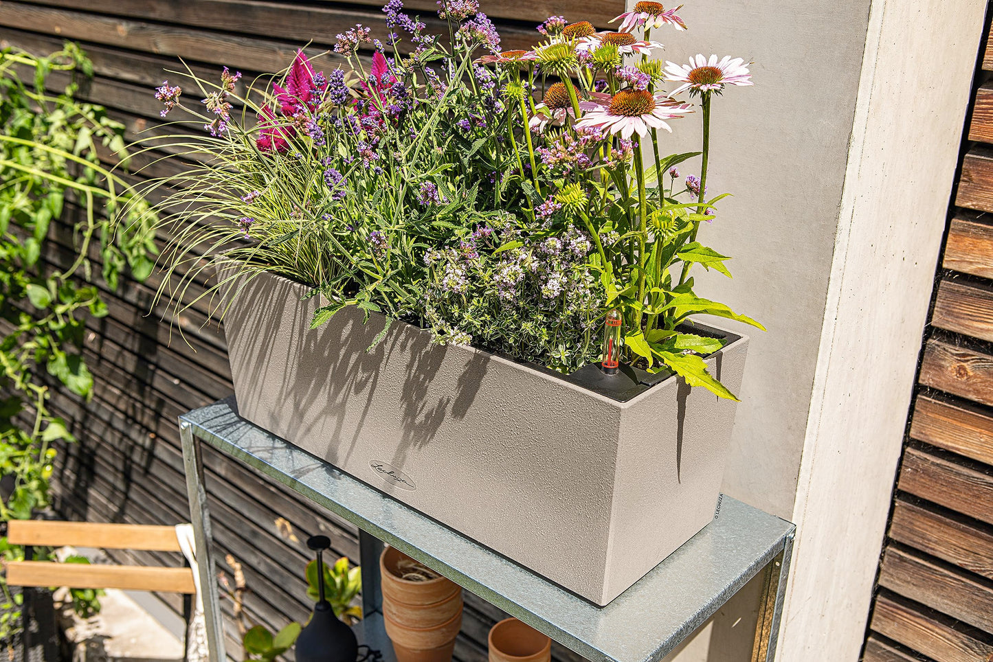 Lechuza 15651 Balconera Stone 50 Self-Watering Garden Planter for Indoor and Outdoor Use, 20" x 7" x 7", Sandy Beige