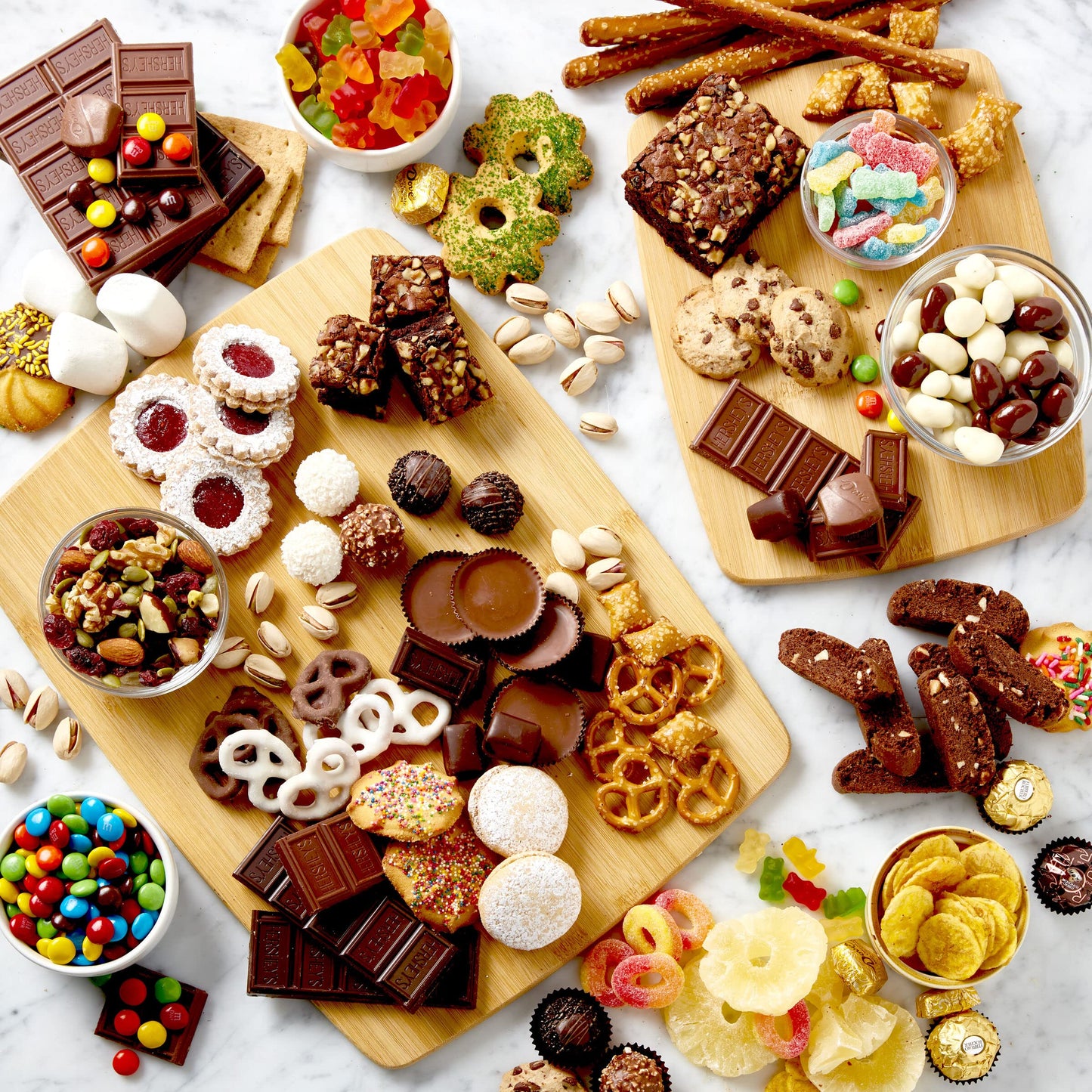 FARBERWARE 4-Piece Reversible Bamboo Cutting Board and Charcuterie Set, Assorted Sizes, Durable Wood Serving Boards for Cheese, Meats, and Prep