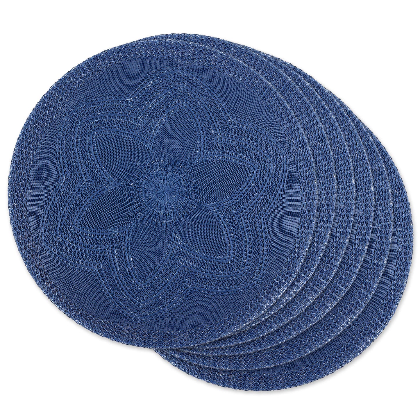 DII Woven Collection Round Braided Floral Placemat Set, 15", French Blue, 6 Piece