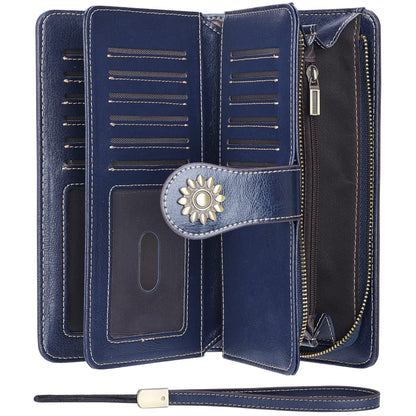 Lavemi Womens Large Capacity Genuine Leather RFID Blocking Wallets Wristlet Clutch Card Holder(1- Blue)