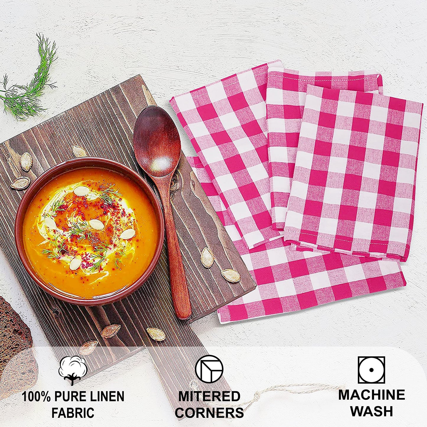 12Pack 100% Cotton Yarn Dyed Gingham Check Dinner Napkins 18x18Inch,Clambake Beach Party Nautical Dinner Napkins as Well, Color Pink/White